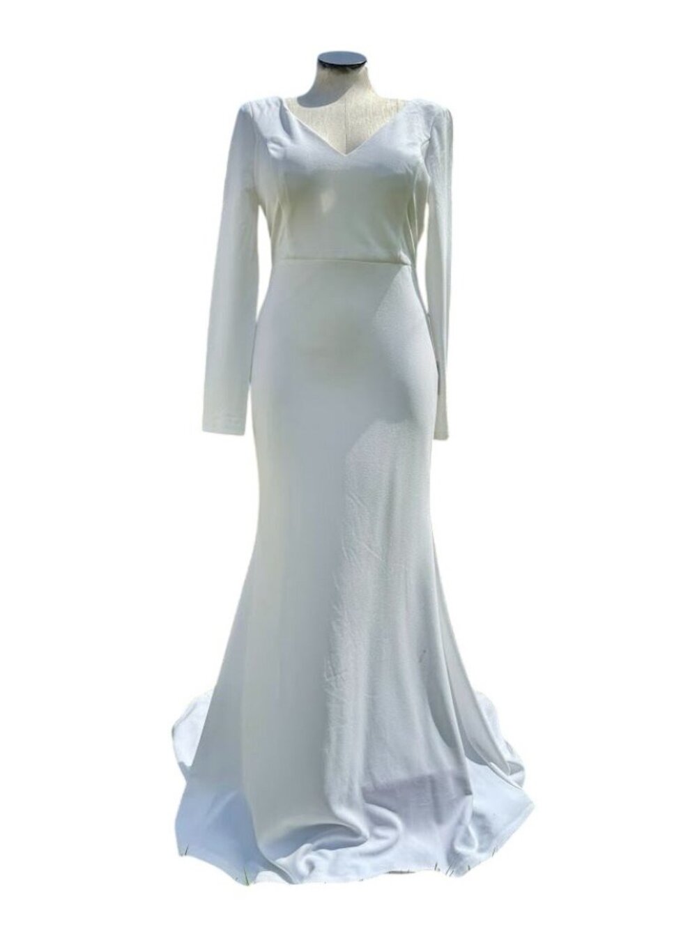 White Chic Modern Long Sleeve V-Neck White Gown NWT Size XL